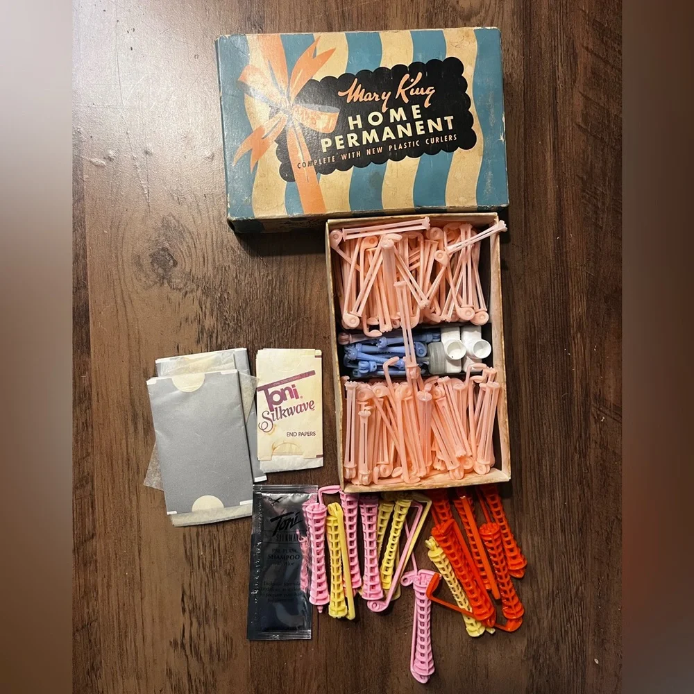 Vintage 50s Mary King Home Permanent Kit Plastic Curlers in Box Complete Kit
